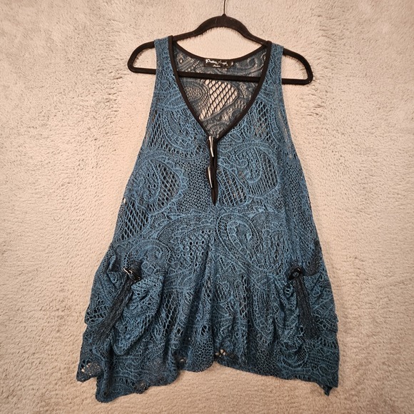 Pretty Angel Crochet Top Womens M Lace Sheer Linen Silk Whimsigoth Fairy Grunge - Picture 2 of 13